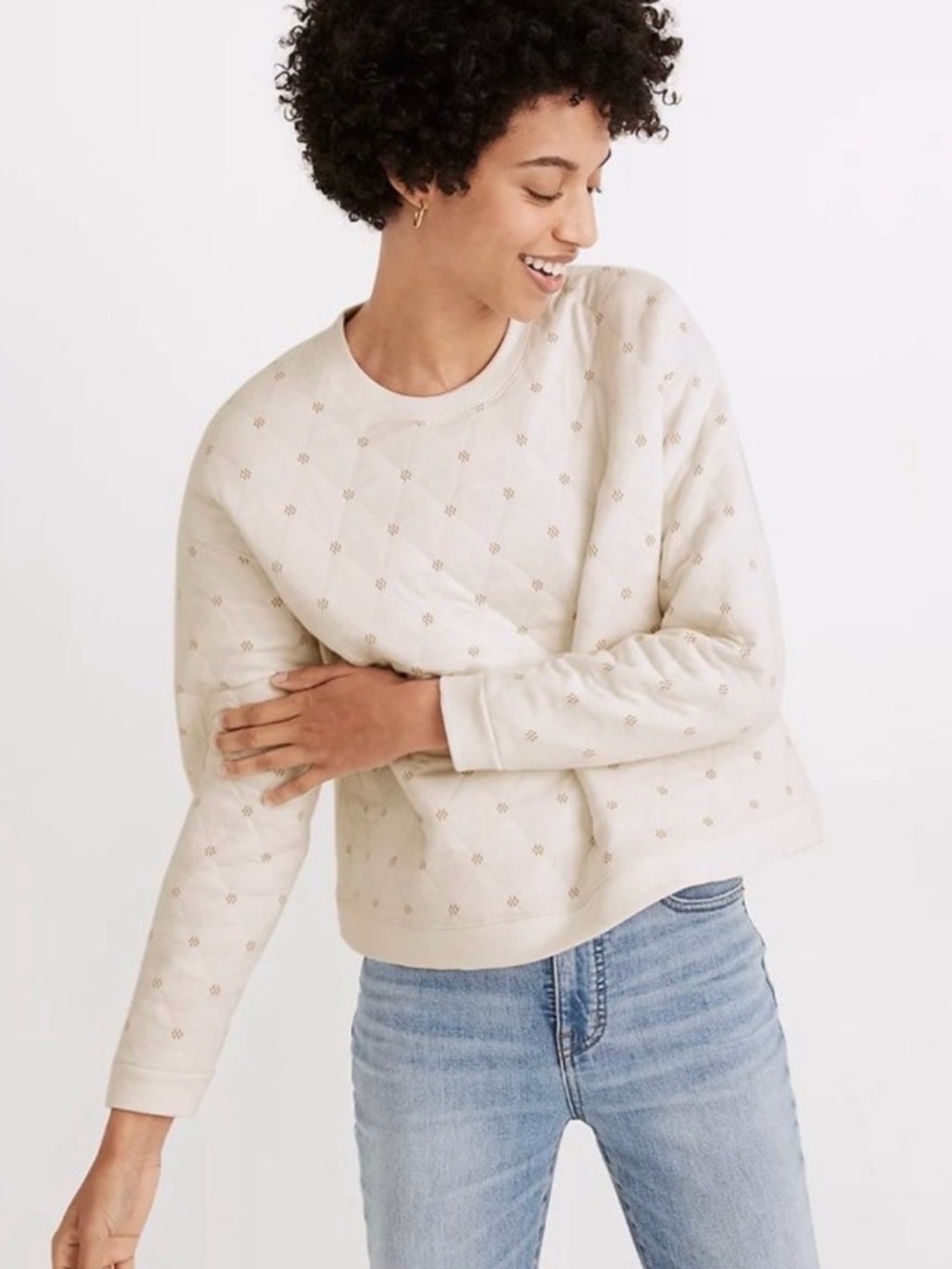 Madewell Quilted Swing Sweatshirt in Antique Cream women’s M